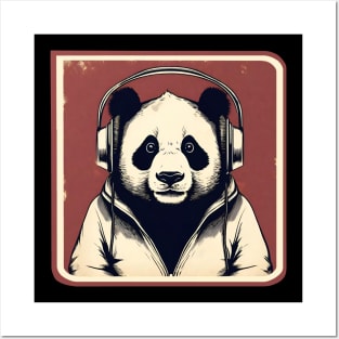 Panda with headphones Posters and Art